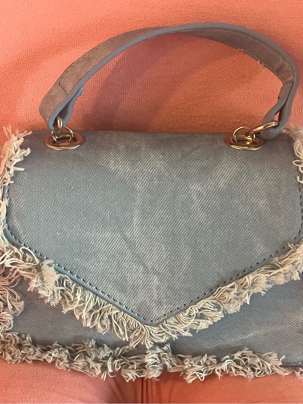 Womens Light Blue Fringed Top-Handle Bag